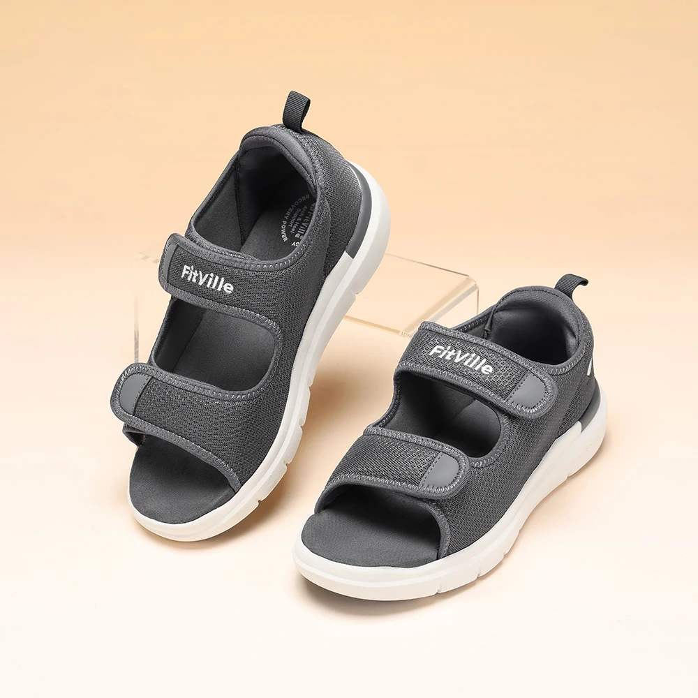 Fitlouis-男性用のカジュアルで通気性のあるサンダル、高齢者用の幅広の靴、足底筋膜炎用の軽量の靴、アーチのサポート、痛みの緩和