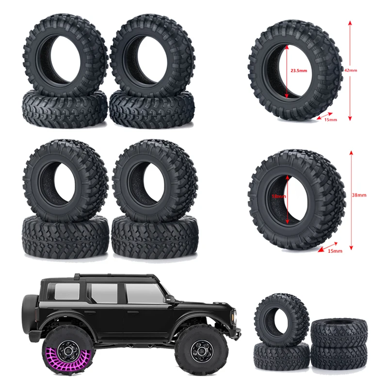 

4PCS 38/42x15mm Soft Rubber Mud Terrain Tires For Kyosho Mini-Z 4x4 Jimny 1/18 Axial SCX24 RC Crawler Car Upgrade Parts