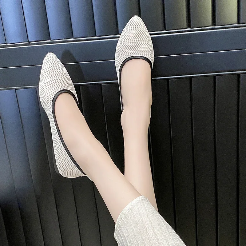 Pointed Toe Flat Shoes Women Solid Color Knitted Slip on Shoes Casual Breathable Ballet Flats Women Loafers Comfort Ladies Shoes