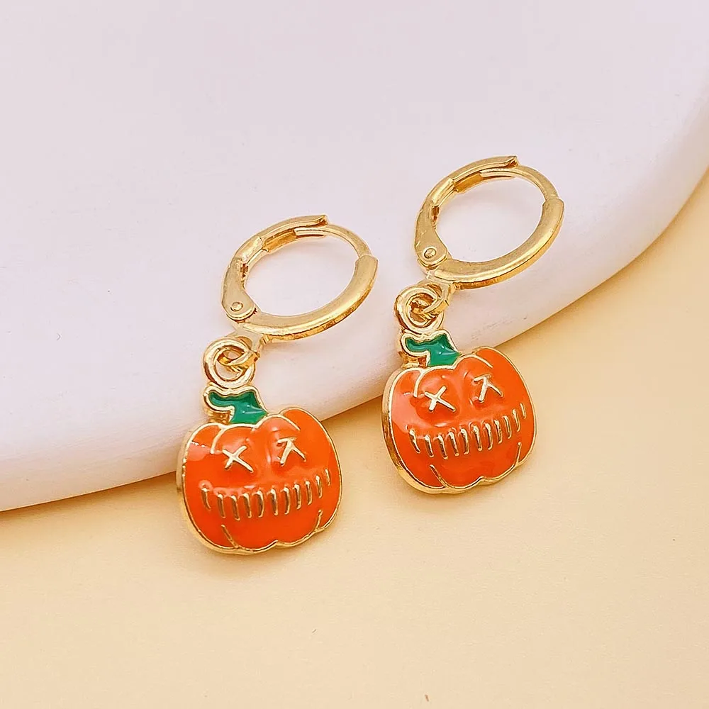 Autumn Pumpkin Earrings Trendy Alloy Oil Colors Plant Maple Leaf Sunflower Drop Earrings for Women Girls Thanksgiving Jewelry