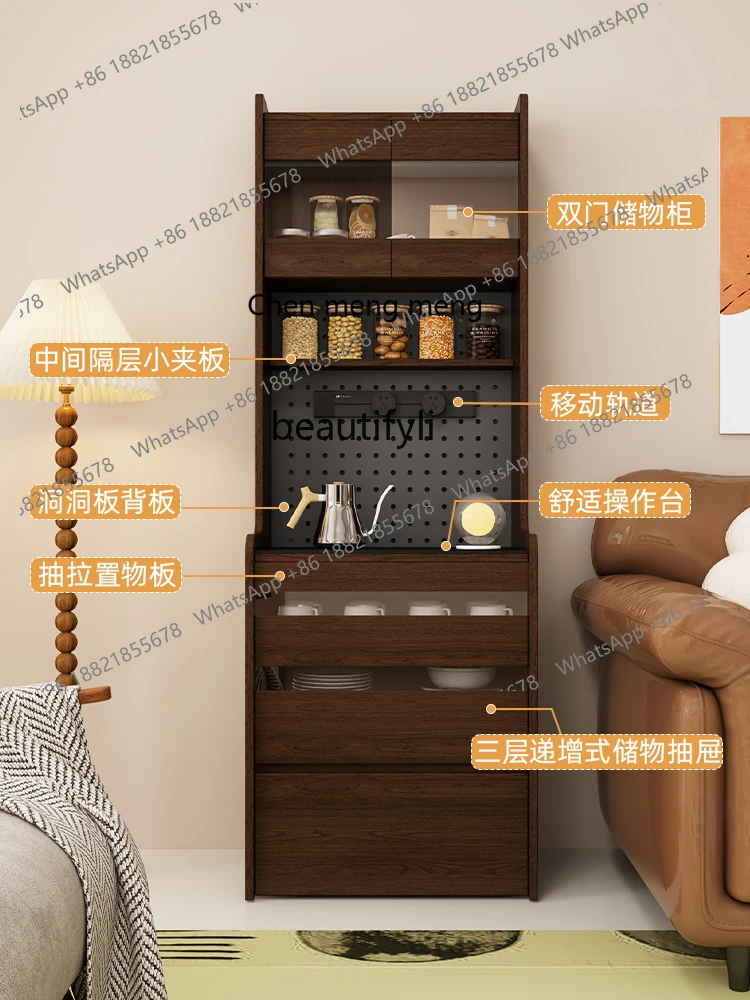 G153 Solid wood dining side, high cabinet kitchen storage, narrow tea cabinet