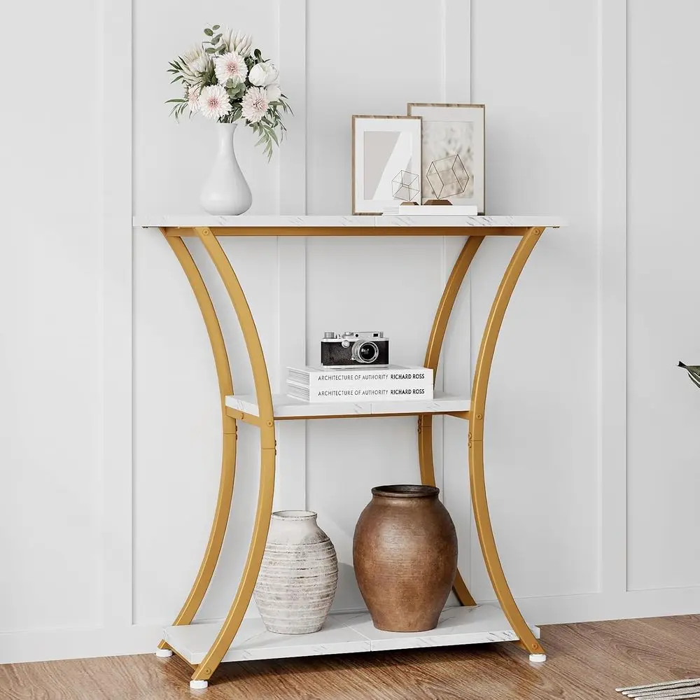 

Rustic 3-Tier ole Table with Open Shelves Narrow Entryway Table with Curved Metal e Slim Soa Table or Hallway Living Room or oye