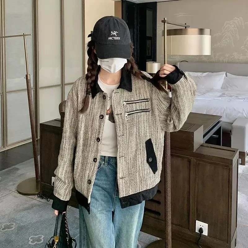 Camel Short Coat Spring Autumn Brief Women's 2026 New Female Short Design Jacket Niche Ladies Tweed Loose Overwear