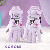 New Sanrio Kuromi Children Kids Ski Gloves High Quality Winter Warm Glove Waterproof Thicken Mittens Keep Finger Christmas Gifts