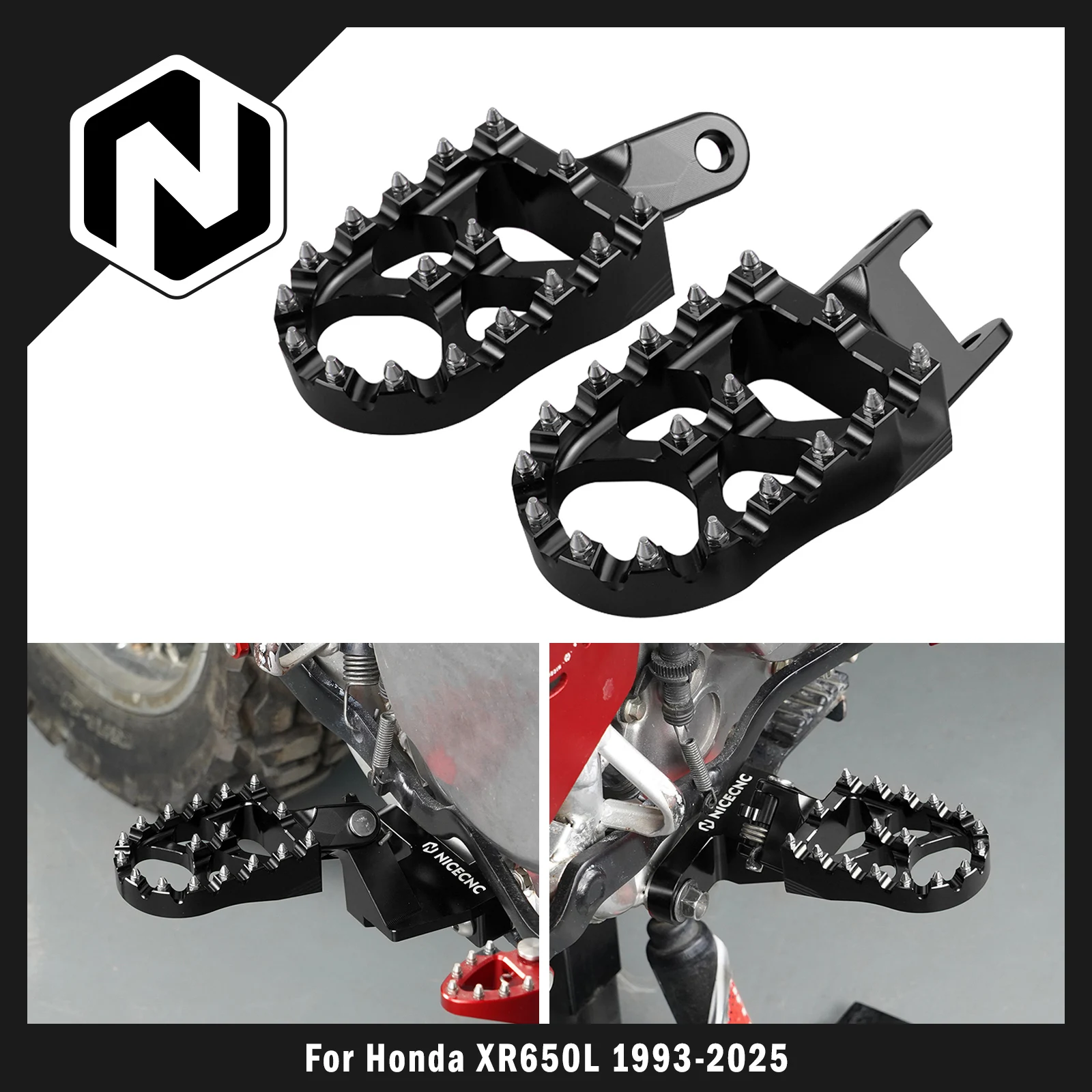 

NICECNC For Honda XR650L 1993-2025 Foot Pegs Footrest XR650R 2000-2007 XR600R 1998-2000 XR250R XR400R CR80RB CR85RB Expert