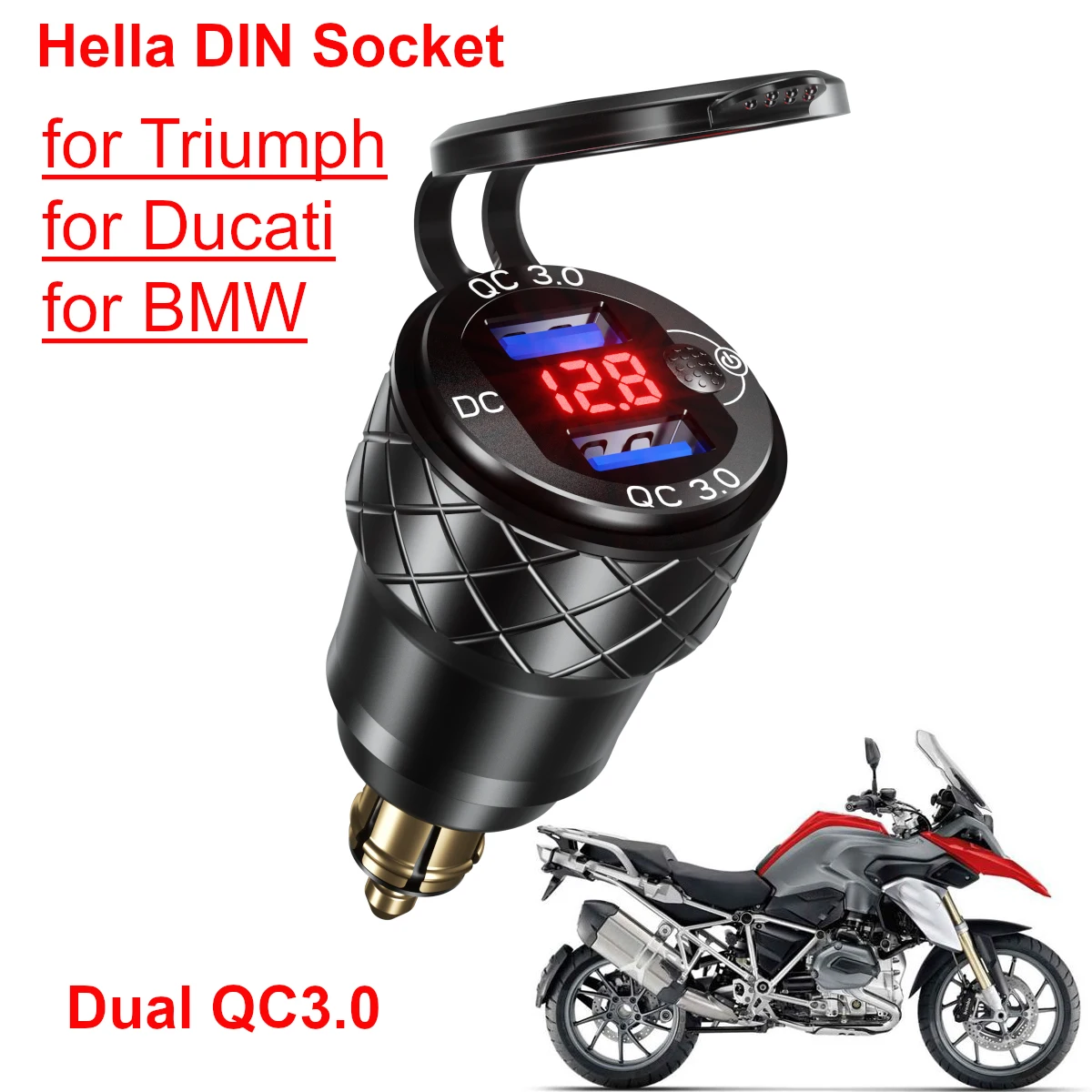 

Hella Motorcycle Charger Dual QC3.0 Quick Charge DIN Socket USB Power Adapter For BMW R1200GS R1200RT Triumph Tiger Ducati Parts