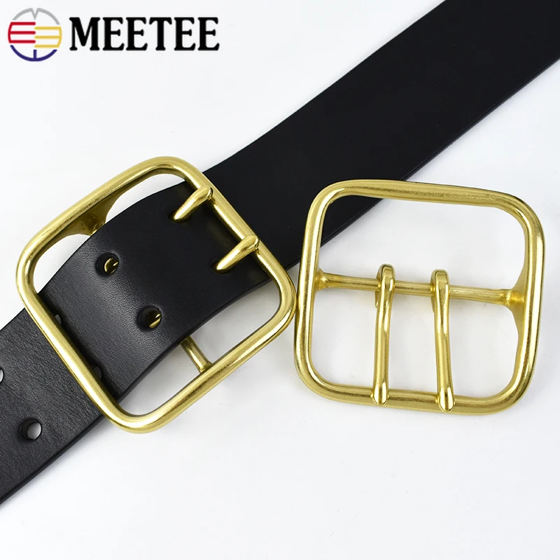 Meetee Solid Brass Metal Buckle Men Women Double Pin Belt Buckles Head for Belts 60mm DIY Leather Craft Jeans Accessories