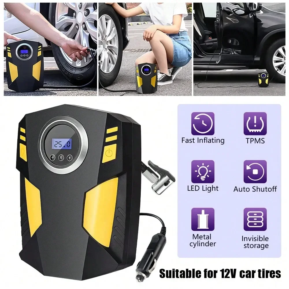 Inflator Portable Air Compressor, Air Pump For Car Tires, 12V Tire Pump With Auto Shutoff Function, Electric Car Air Pump With L