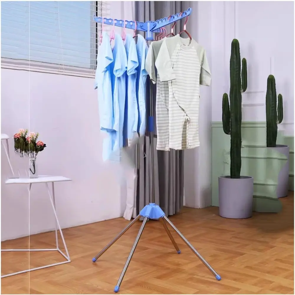 

Складная сушилка для одежды на треноге, 360° ° Вращающийся, компактный, грузоподъемность 30 кг, подходит для использования в помещении и на улице (синий)