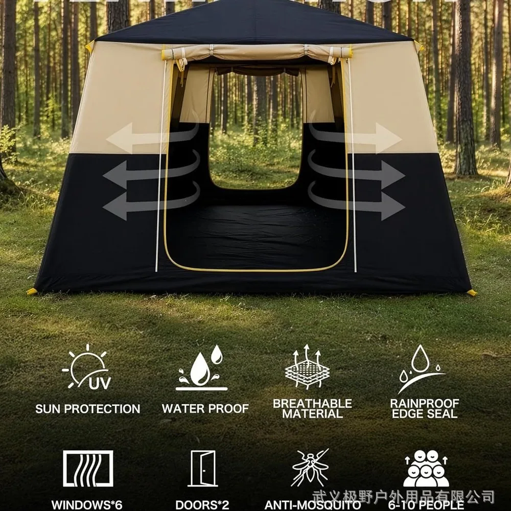 Outdoor Inflatable Cabin Tent, 1 Bedroom 1 Living Room, Waterproof, Sunproof, Multi-Window Ventilation, Easy Setup for