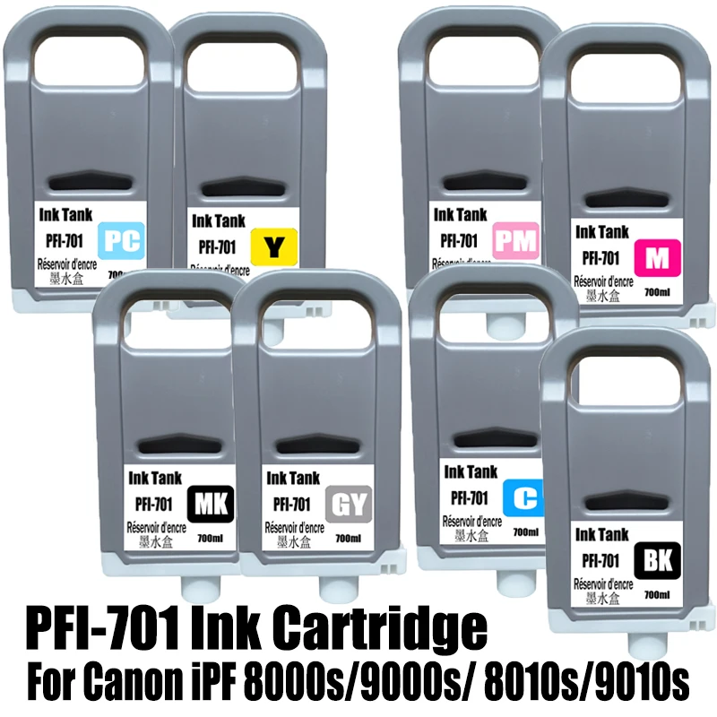 

Совместимый чернильный картридж PFI-701 объемом 700 мл для принтеров Canon iPF8000, iPF9000, iPF8000s, iPF9000s, iPF8010s, iPF9010s