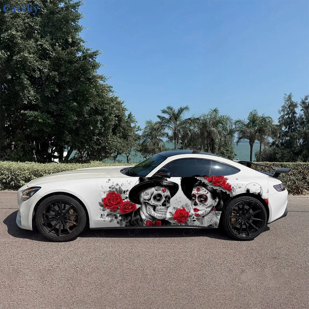 

2pcs Gothic Couple Car Sticker, Full Body Floral Decoration Covering Scratches, Waterproof Car Sticker Car Vinyl Wraps
