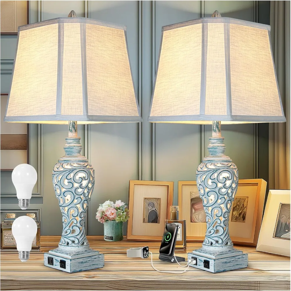 

Table Lamp Bedside Lamps Set of 2, 28.5'' Luxsight Farmhouse Table Lamps for Bedroom, Lamps for Nightstands with Night Lights, w
