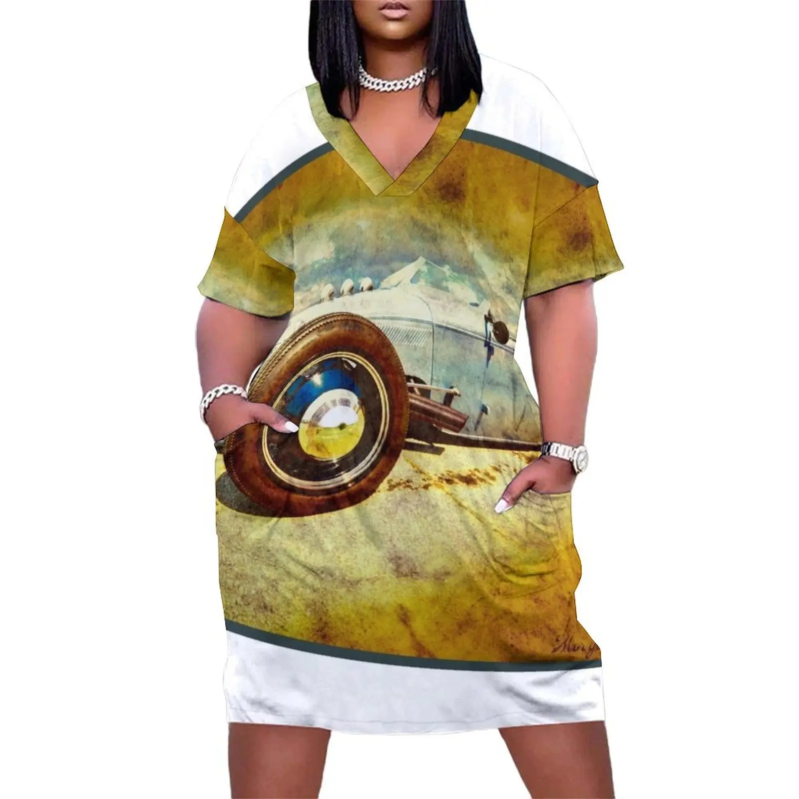 

Custom Blue Old School Hot Rod Loose Pocket Dress Long dress dress party night