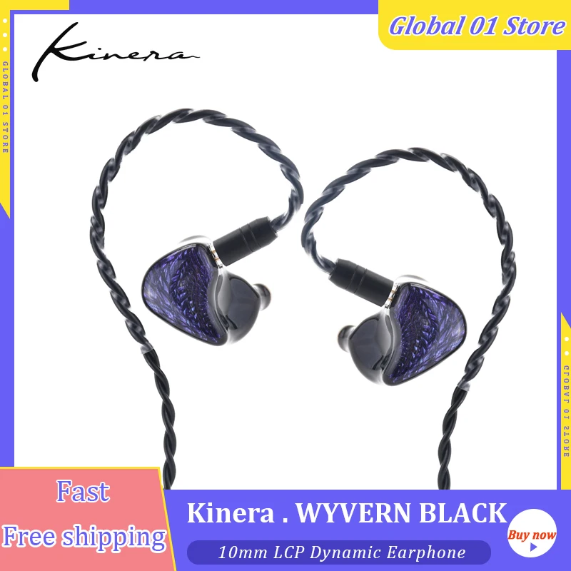 Kinera Celest Wyvern Black 10mm LCP Dynamic Driver In-Ear Earphones With Detachable Boom Microphone IEMs Cable Audio Headphones