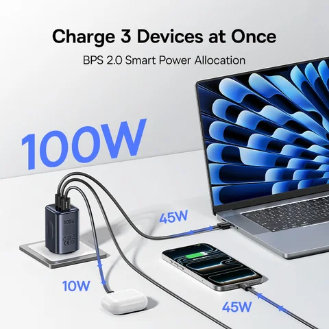 Быстрое зарядное устройство Baseus 100W для планшетов и ноутбуков, быстрая зарядка USB-C для телефонов iPhone 17, 16 Pro, Samsung, Macbook, зарядное устройство GaN