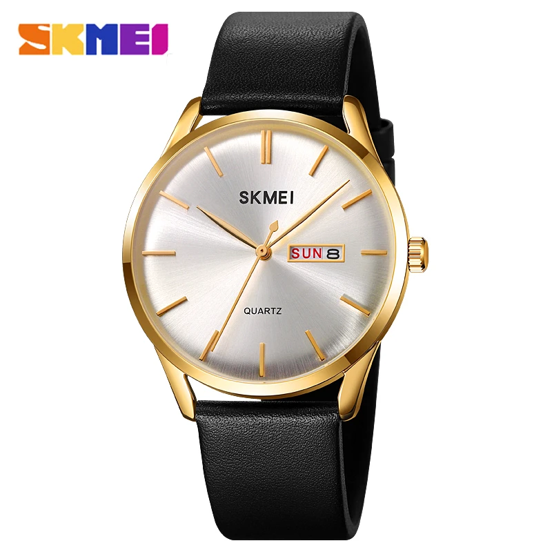 SKMEI 1991 Luxury Quartz Watch Men Fashion Genuine Leather Strap Male Wristwatches Waterproof Sport Date Week Clcok reloj hombre