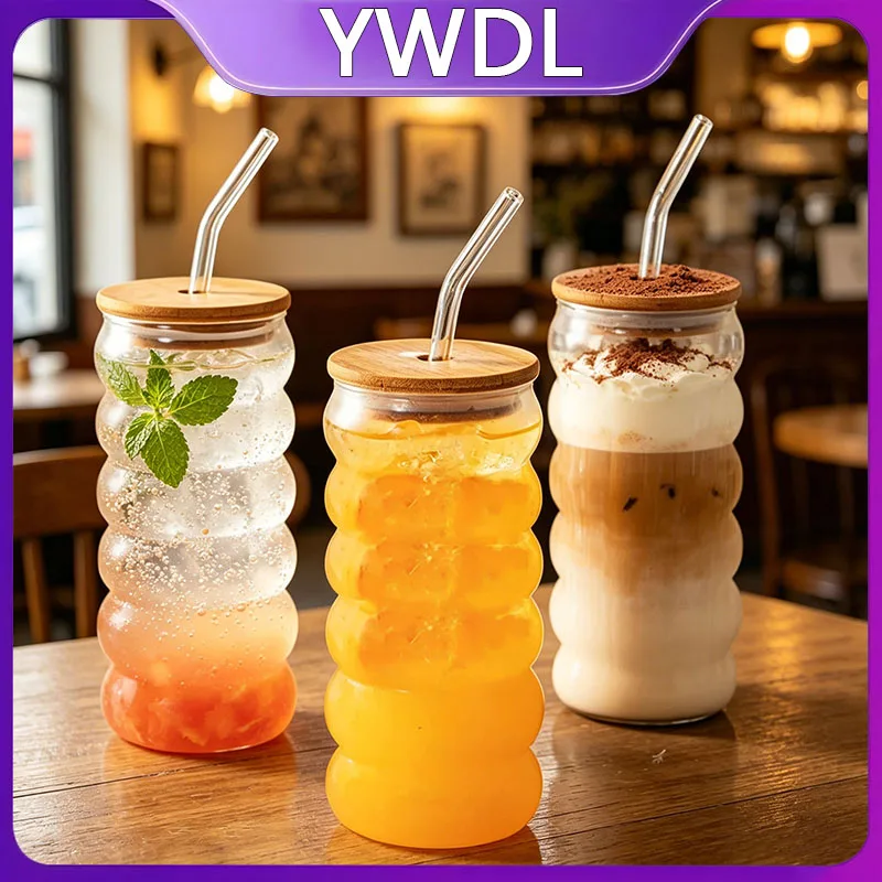 480ml High Borosilicate Glass Tumbler with Bamboo Lid And Straw - Reusable Iced Coffee Cup Heat Resistant for Cold Drinks