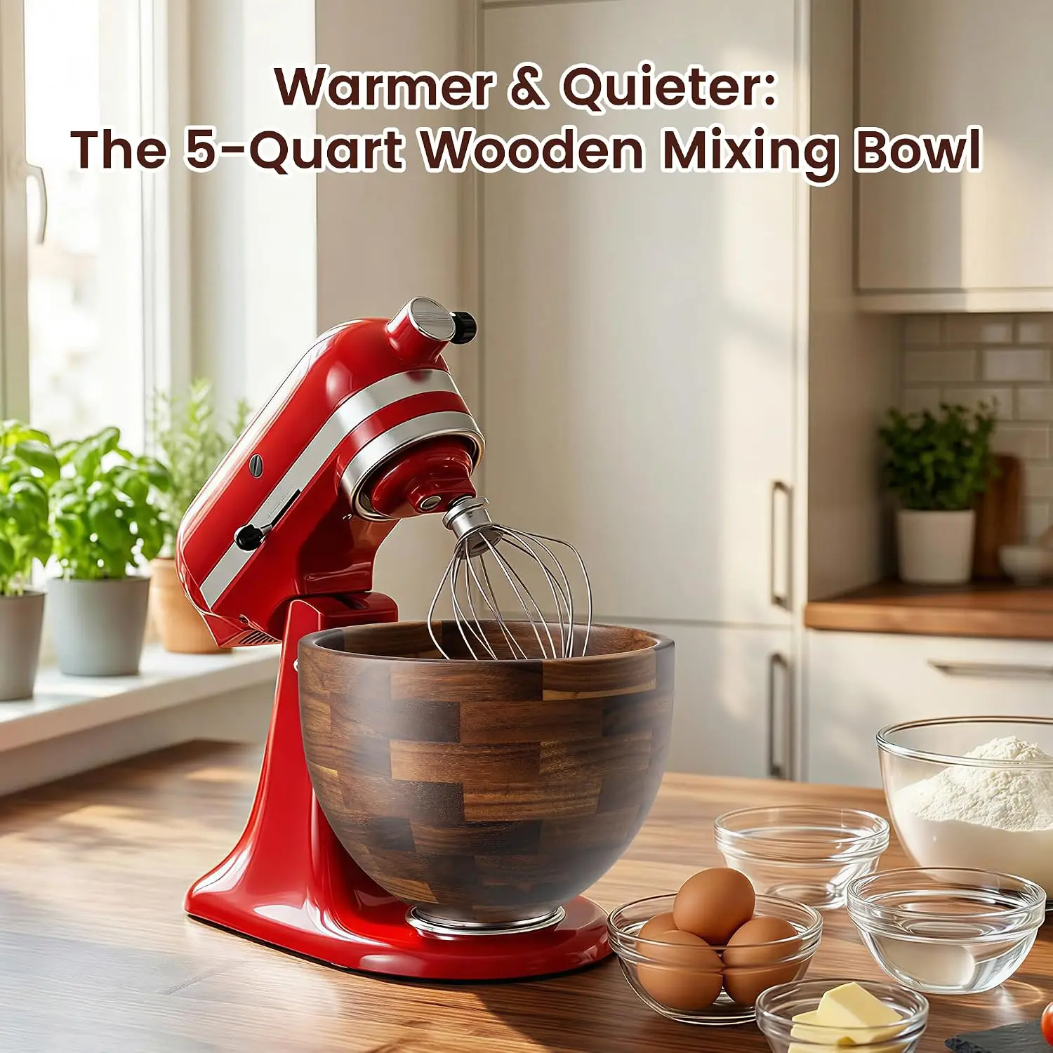 Wood Mixing Bowl Fits 45 5 Qt Tilt Head Solid Acacia Wood Locking Steel Base Warm Quiet Mixing Replacement Bowl 5 Qt Capacity Id