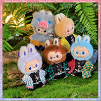 For Mini Labubu 4.0 Plush Doll Demon Slayer Cartoon Tanjirou Zenitsu Giyuu Shinobu Doll Clothes Outfit with Knife Accessories