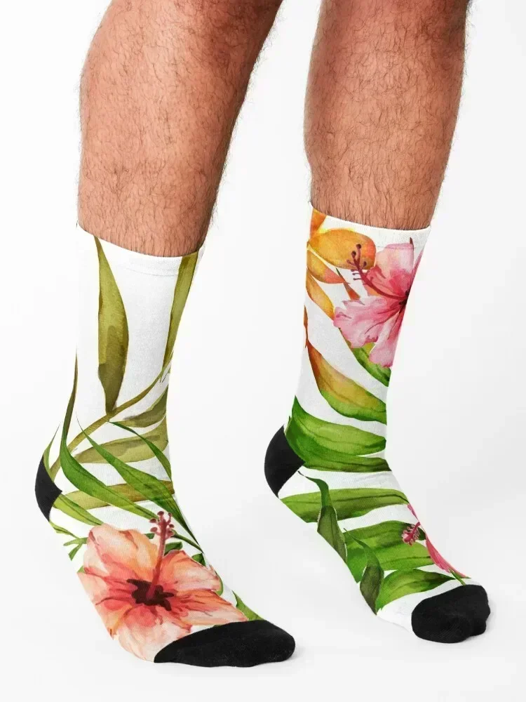 Aloha Tropical Hawaiian Floral Watercolor Socks gifts men cotton high quality moving stockings golf Boy Socks Women's