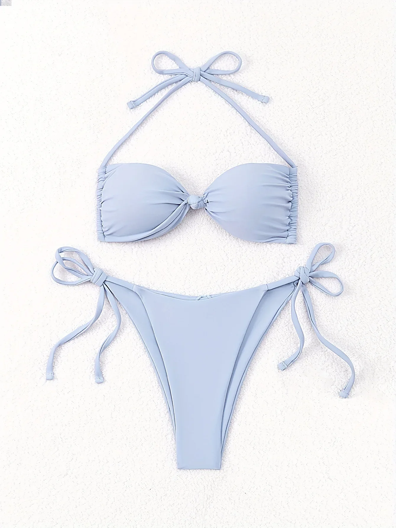 Sexy Blue Bandeau Swimwear Thong Bikini 2025 Women Wrinkled Swimsuits Swimming Bathing Suit Brazilian Bikinis Set Mujer Biquini