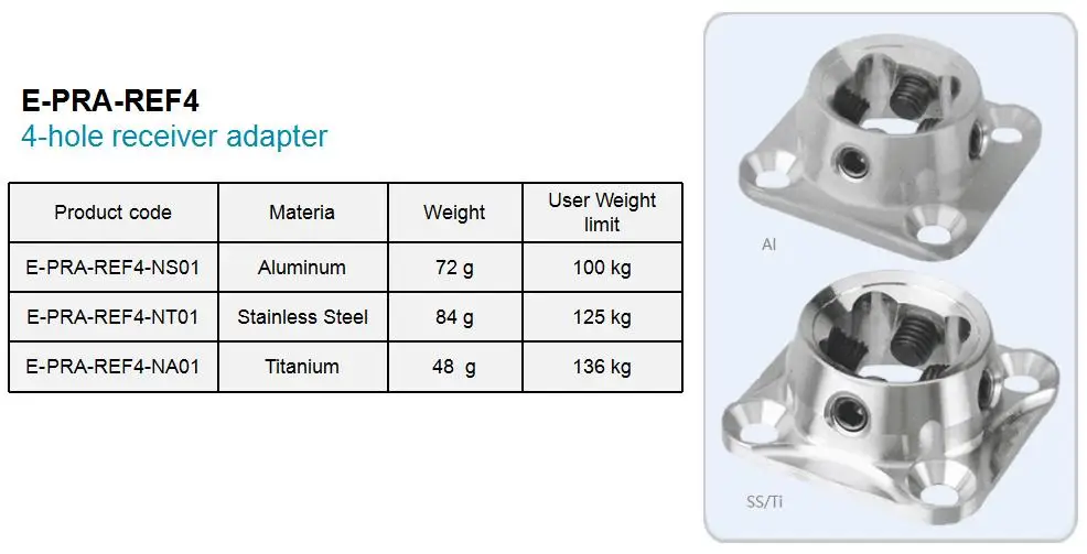 E-Life E-PRA-REF4 4-hole receiver adapter aluminum stainless steel prothetic Implants and interventional materials