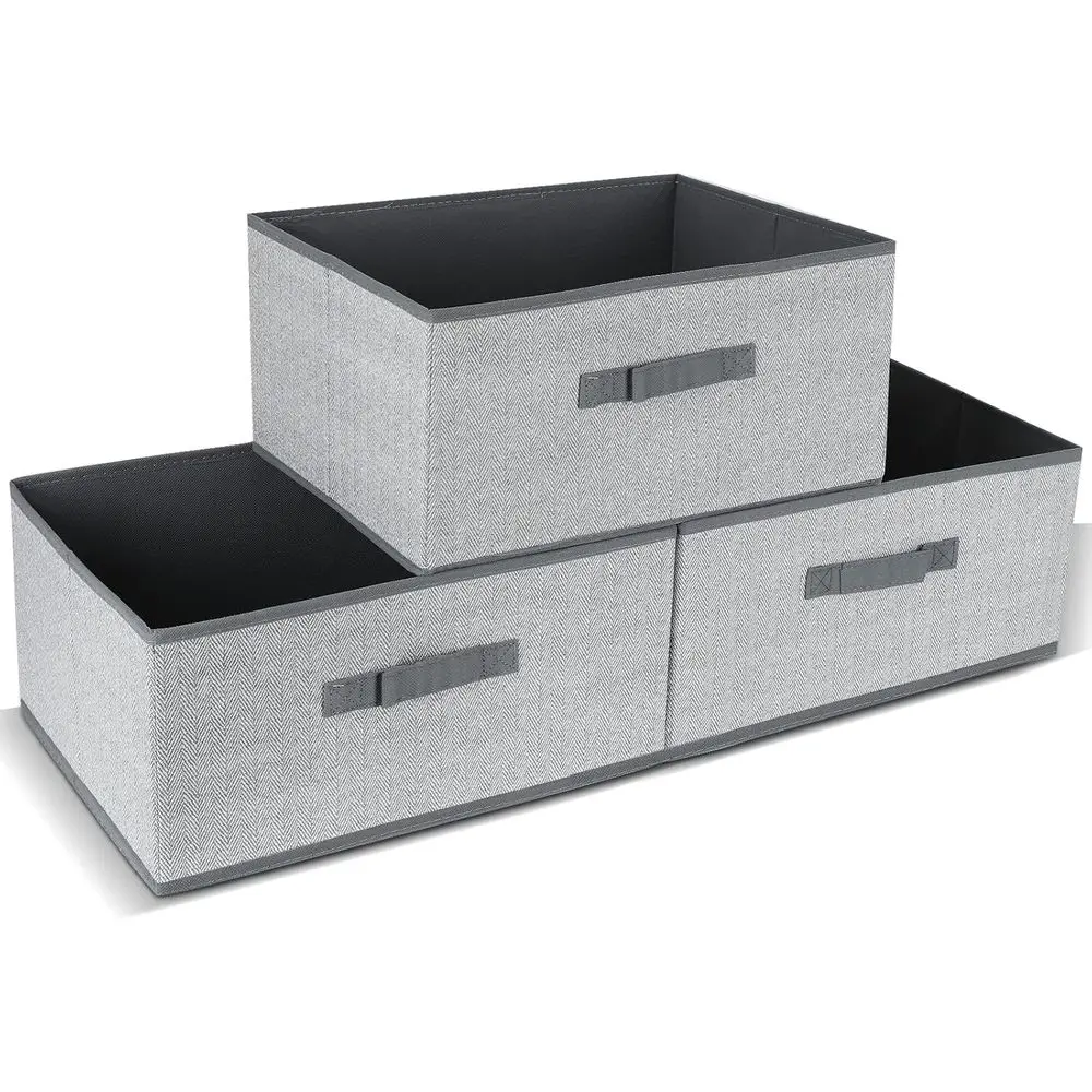 

Набор из 3-х кубических корзин-органайзеров для хранения, для шкафа, книжной полки, детской комнаты, 16 x 11 x 8 дюймов, серый