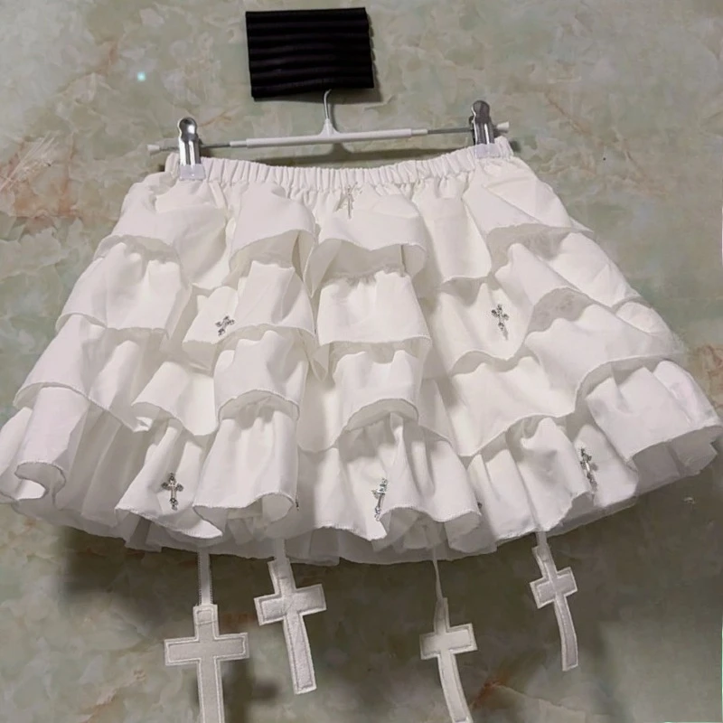 

Summer Sweet Balletcore Pumpkin Cake Skirt Women Kawaii Fluffy Puffy Mini Skirt Elegant Y2K Fashion Layered A-Line Skirt New