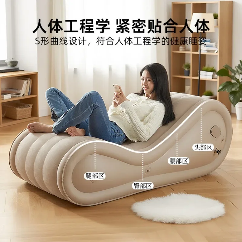 Flocking inflatable sofa, outdoor folding camping household lazy recliner