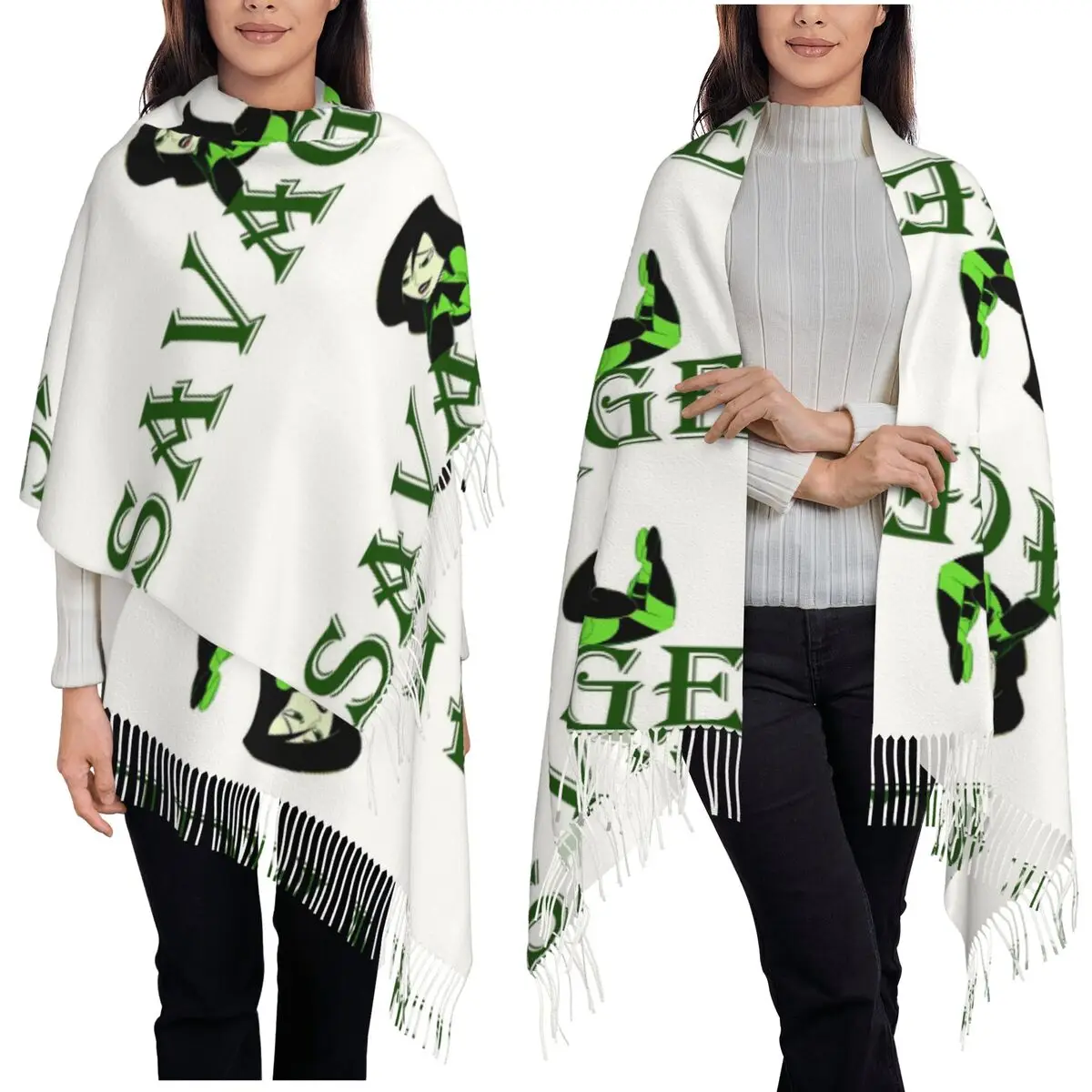 

Savage Shego In Kim Possible Anime Scarf Tassel Scarves Women Soft Warm Shawls and Wraps Large Fall Winter Shawl Wrap
