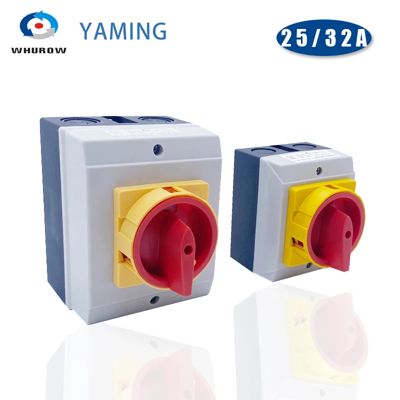 

YMD11-25A 32A Isolator Switch Padlock ON-OFF Disconnect Selector 3/4P Waterproof Box Enclosure IP65 Silver Contact