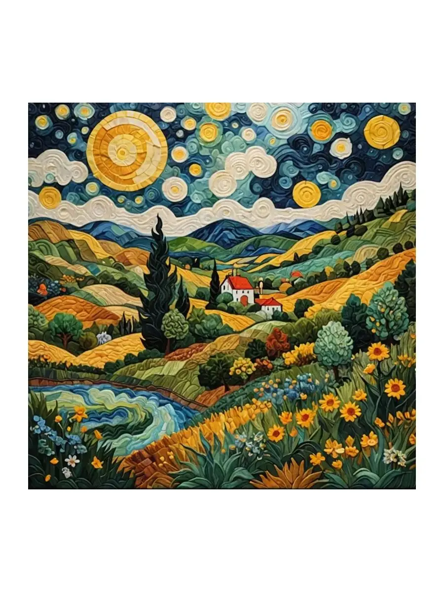 1 Stück, 40x40cm/15,7x15,7 Zoll, DIY-Kreuzstich-Set, Kleines Haus auf dem Feld, Dekoration für Wohnzimmer, Eingangsbereich, Schlafzimmer – Detail 1