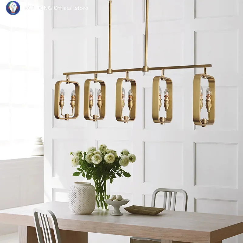 Personality arrogance All copper lamp thickened straight row adjustable chandelier high-end villa hotel living room lighting
