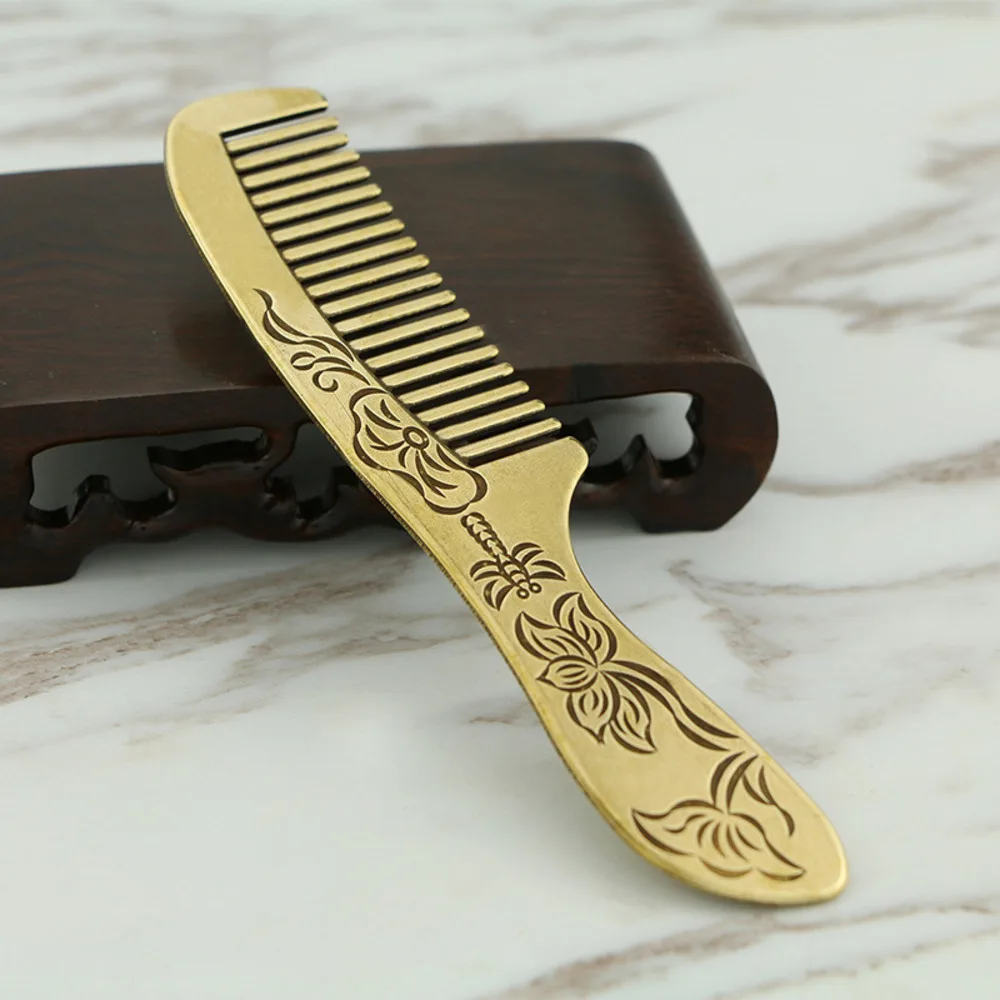 Antique Antique Brass Die Casting Relief Retro Peony Copper Comb Gua Sha Board National Manual Health Care Hair Comb