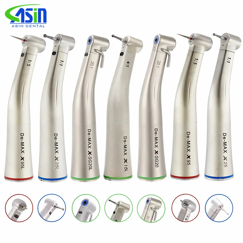 Contra Angle 1:1 1:5 20:1 1:4.2 Dental Handpiece Fiber Optic Low Speed High Speed X95L Style Dental Implant Equipment