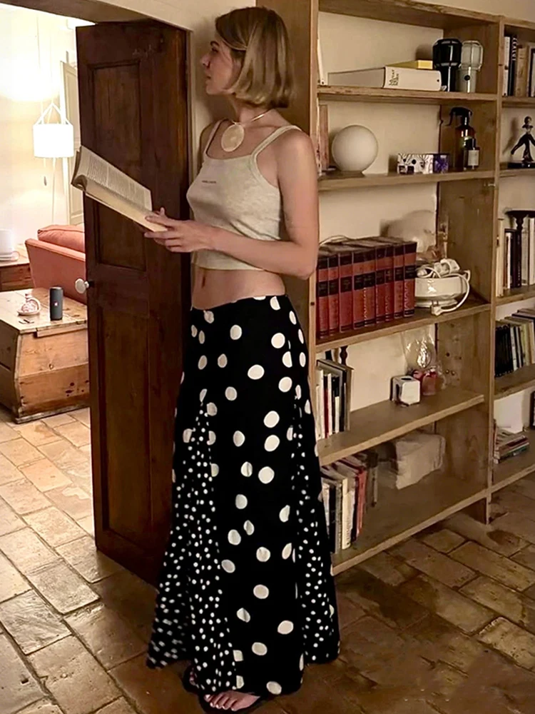 

Summer 2026 Lightweight Umbrella Skirt Polka Dot Print Women's Half-length Skirt A-line Shape Cotton Blend Mid-waist Design