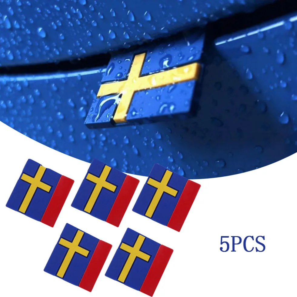 5pcs Car Door Front Grille Sweden Swedish Flag Emblem Stickers Car  Badge Sticker Decor Accessories for VOLVO XC40 XC60 XC90