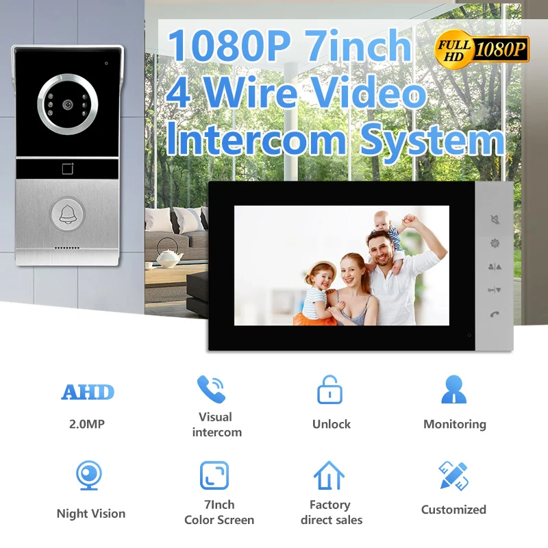 Visuele intercom deurbel huisbewaking bedraad 7-inch high-definition video villagebouw elektronisch toegangscontrolesysteem