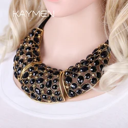Fashionable Large Size Statement Vintage Bib Necklace Antqiue Gold Plating Inlaid Resin Stones Gothic Necklaces Jewelry Party