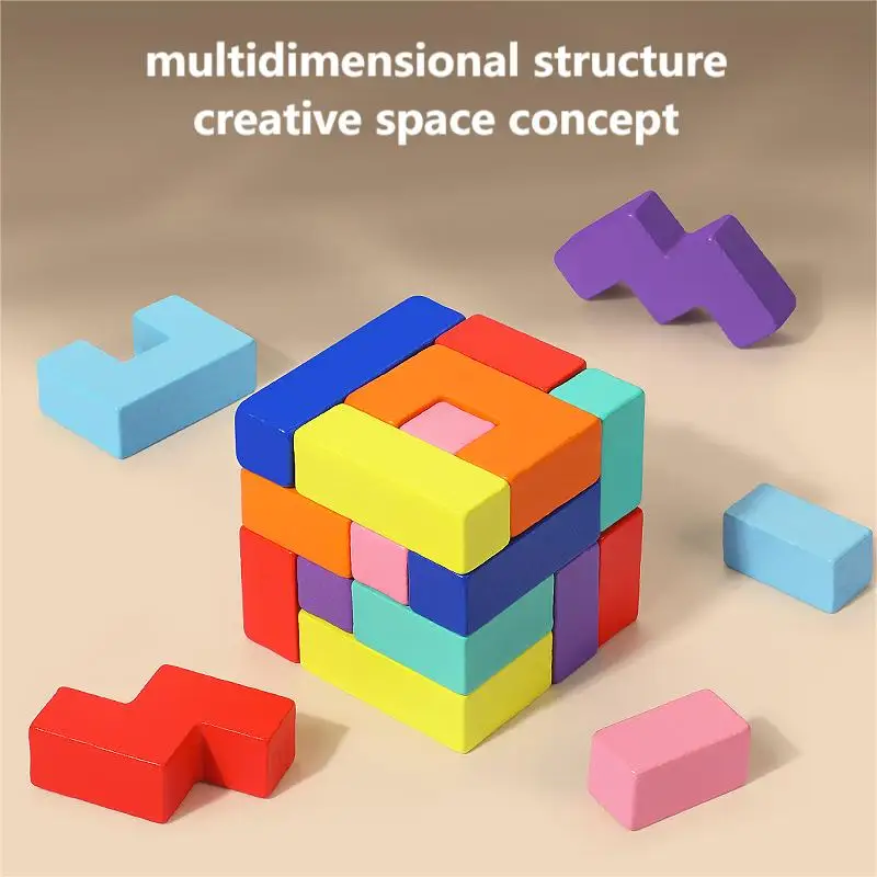 Wooden Puzzle 3D Square Toy Colorful Irregular Puzzle Baby Early Thinking Logic Educational Toys Color Shape Games Gift for Kids