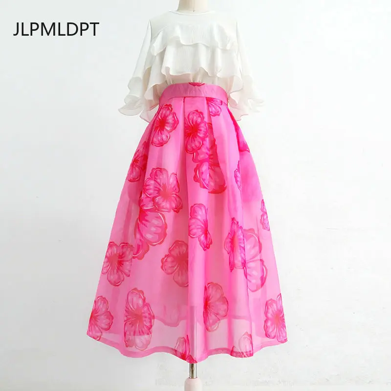 

hair new skirt 2024 summer fresh skirt medium and long high waist printed long skirt foreign style