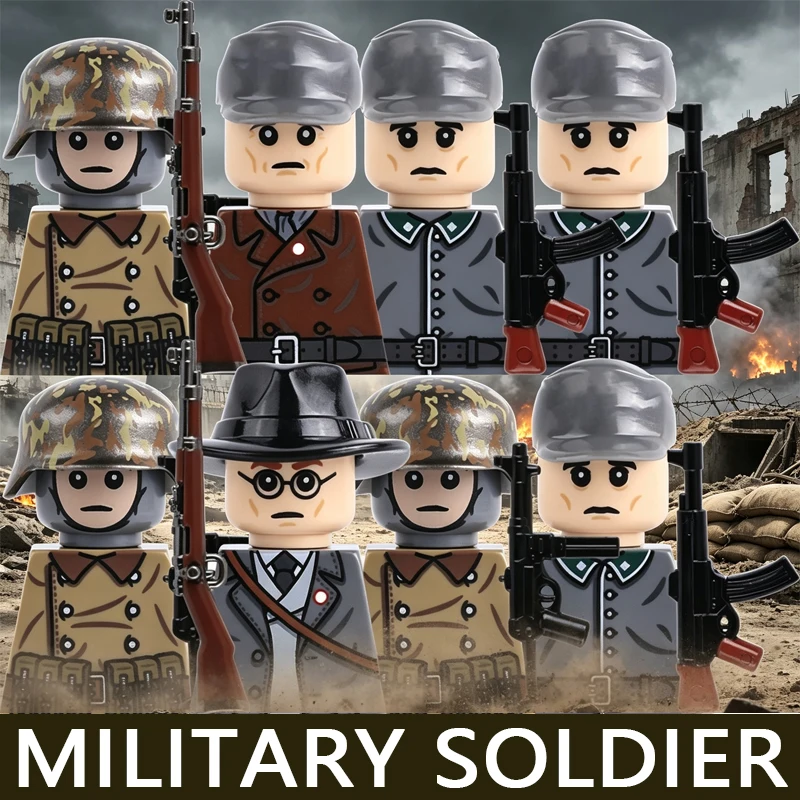 Military Army Soldier Building Blocks Historical Infantry Warrior Officer Uniform Helmet Rifle Accessories MP40 STG44 Bricks Toy