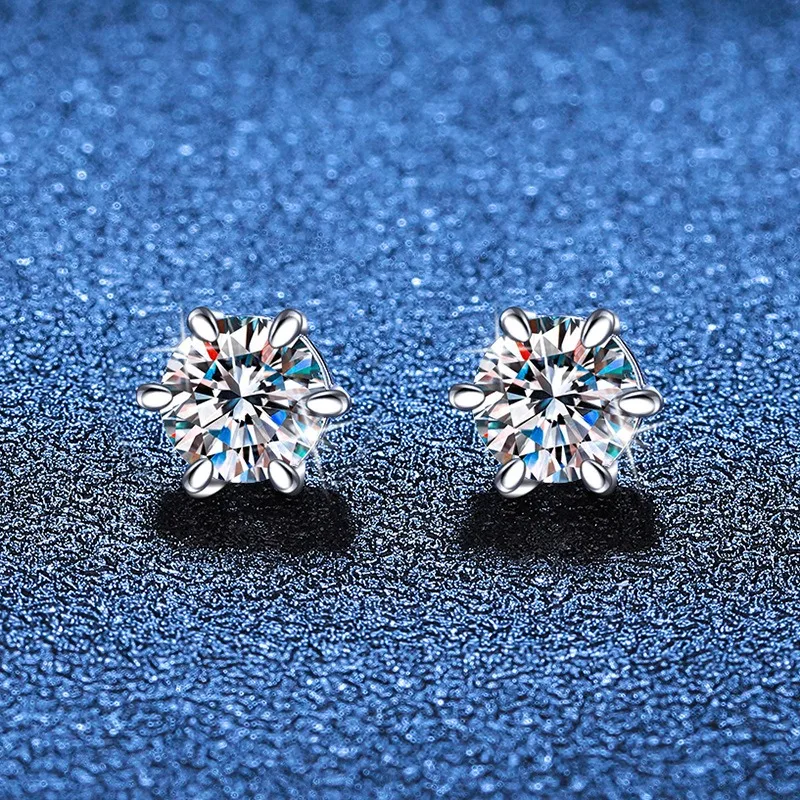 S925 Silver 1ct D Color Moissanite Magnetic Earrings 6 Prong Fine Jewelry Iced Diamond Stud Earrings Women Men Pass Tester