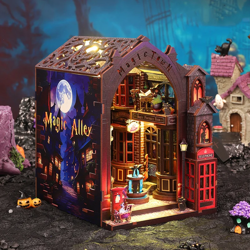 DIY Houten Poppenhuis Magische Alley Miniatuur Meubilair Kit Boek Hoekje 3D Gebouw Model Monteer Speelgoed Volwassen Kerstcadeau Casa