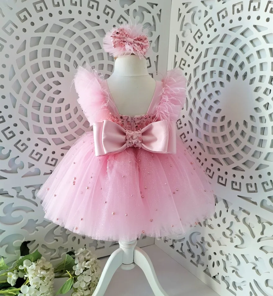 

Baby Girl Tulle Pink Baptism Dresses Princess Bow Party Wedding Birthday Bridesmaid Dress First Communion Gown 1 2 8 Yrs