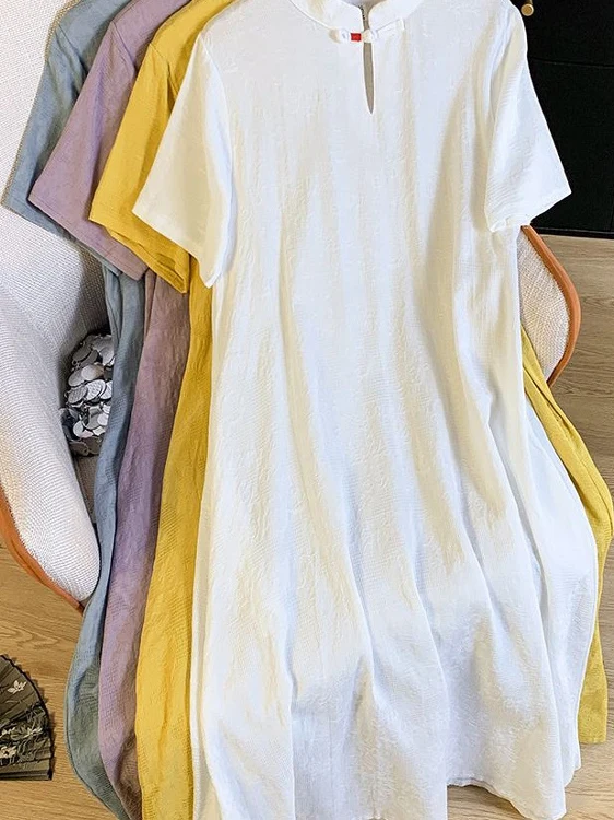 

plus Size National Style Short Sleeve Qipao Dress Women's Summer Clothing Retro Button Modified Skirt Korean Style ...