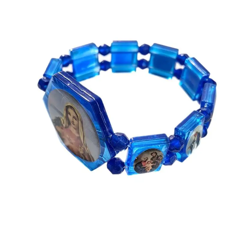 1/3/6pcs Rosary Bead Bracelet With Elastic Band Religious Image Stickers For Daily Wear Parties For Men Women, Religious Jewelry