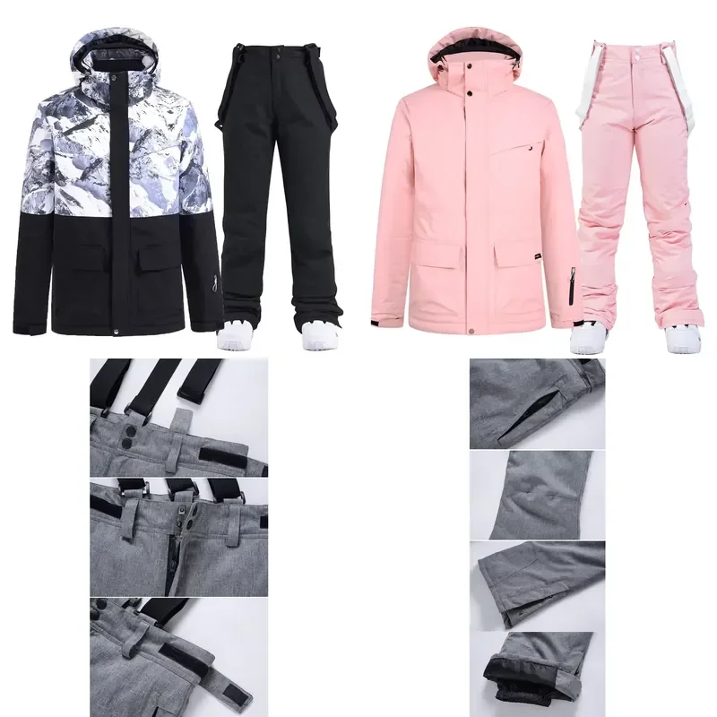 Quality Unisex Windproof Waterproof Outdoor Jacket Pants Set Men Ski Suit Whole Set Adult and Kid Size Down Thick Snow Suit