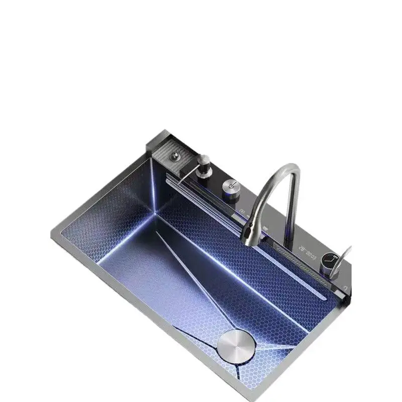 

waterfall single bowl Multifunctional digital display stainless steel nano thick whale kitchen sink for cross border supply